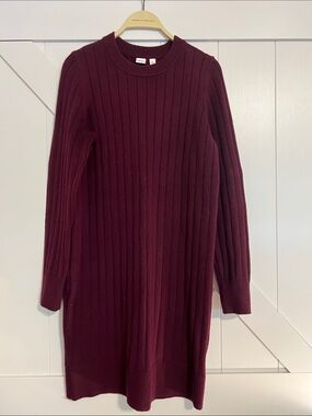 Gap Burgundy Ribbed Sweater Dress Long Sleeve Midi Size Medium